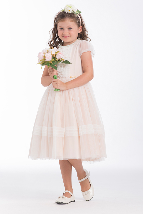 Peach and Off White Tulle Girls Dress