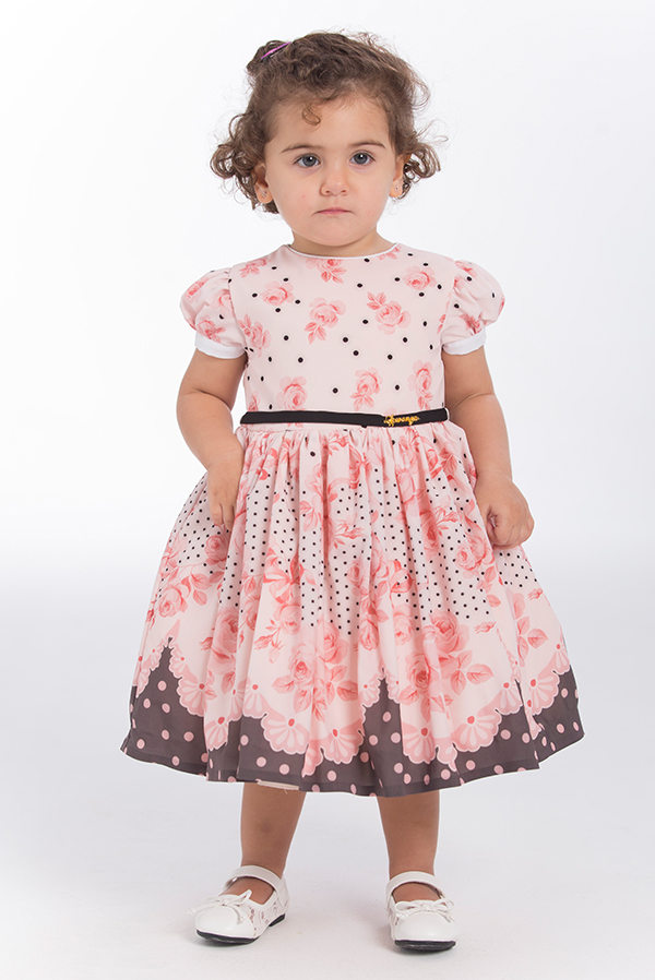 Pink Floral Dotted  Chiffon Baby Dress