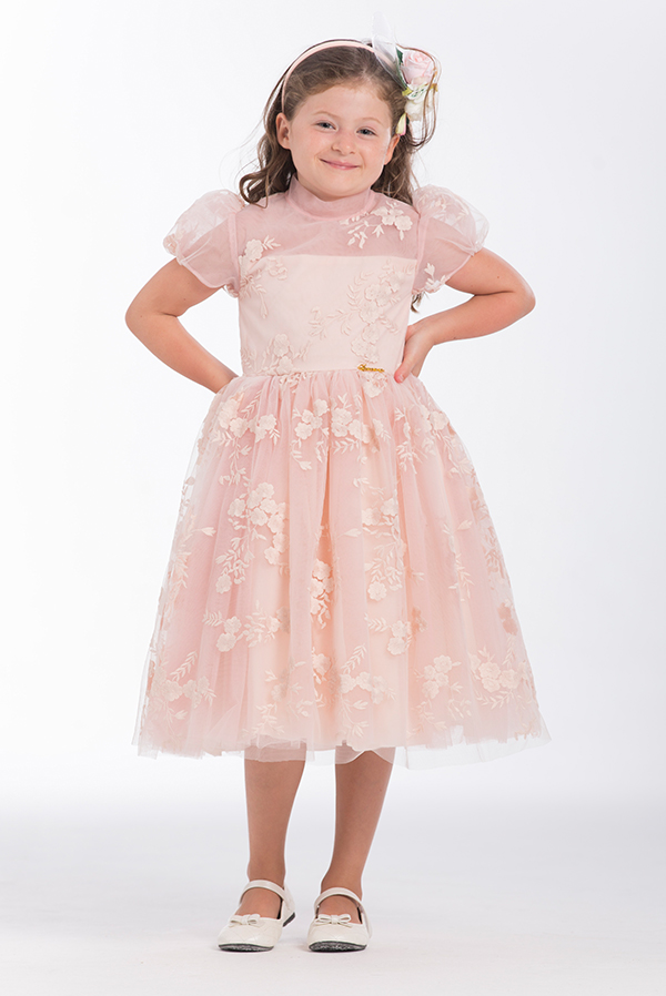 Peach Embriordery Girls Dress