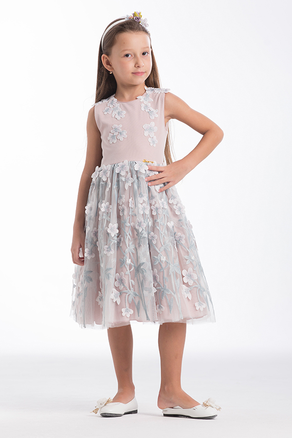 Pink and Blue Flower Girl Dress