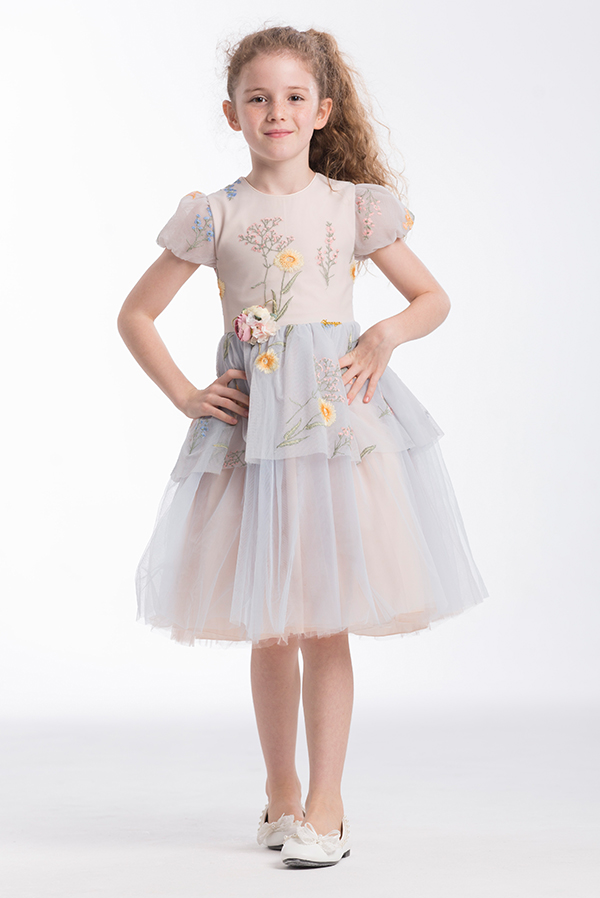 Lilac Layer Embroidery Girl Dress